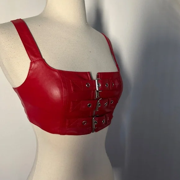 Current Mood Faux Leather Buckle Top XS - Picture 3 of 6